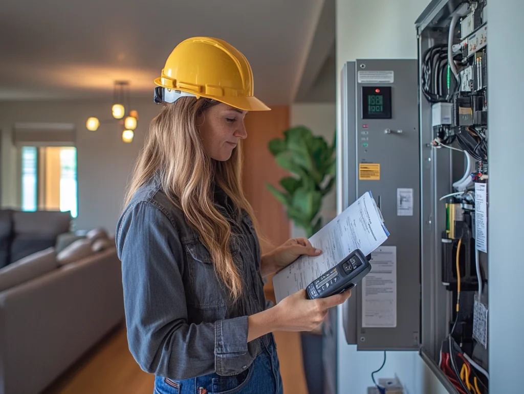 Inspection d'un tableau électrique par un professionnel pour garantir la sécurité dans les maisons guadeloupéennes.