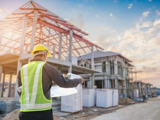 Ingénieur observant une construction respectant les normes sismiques en Guadeloupe.